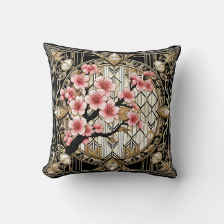 Cherry Blossom on Art Deco Background Throw Pillow