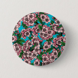 Cherry blossom on blue 2 inch round button