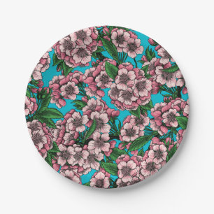Cherry blossom on blue paper plate