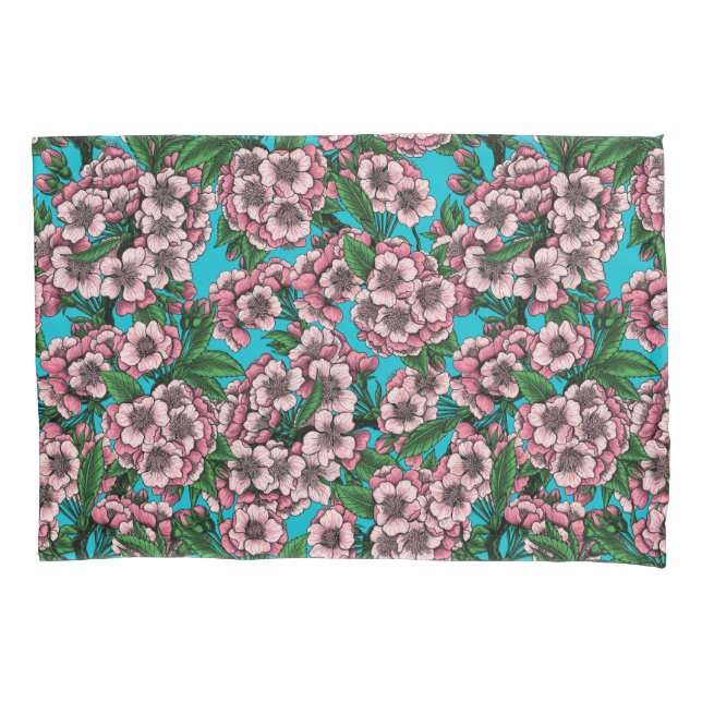 Cherry blossom on blue pillowcase (Front)