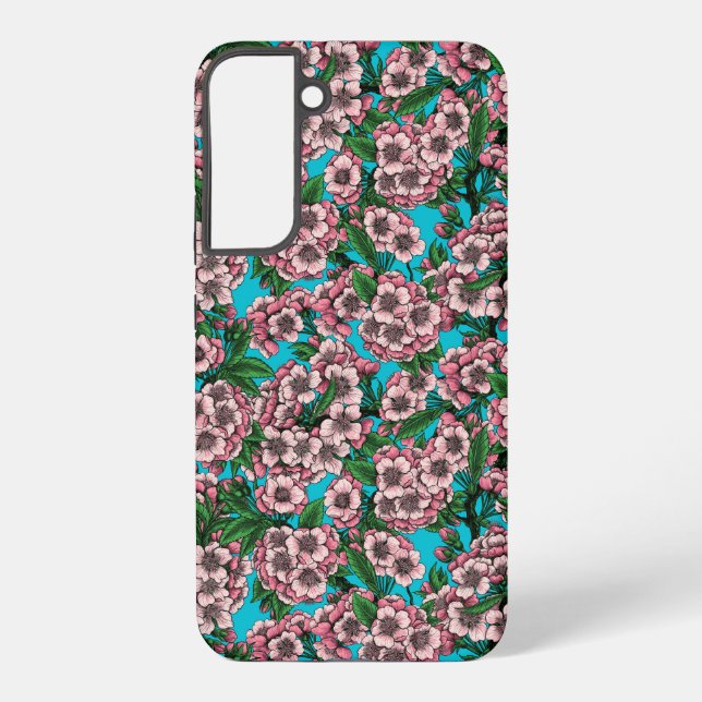 Cherry blossom on blue samsung galaxy s22+ case (Back)