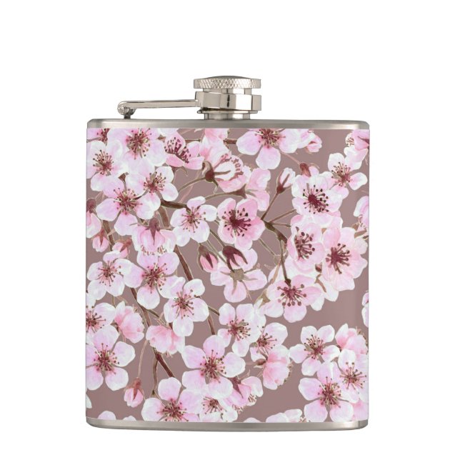 Cherry blossom pattern hip flask (Front)