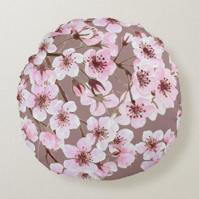 Cherry blossom pattern round pillow (Front)
