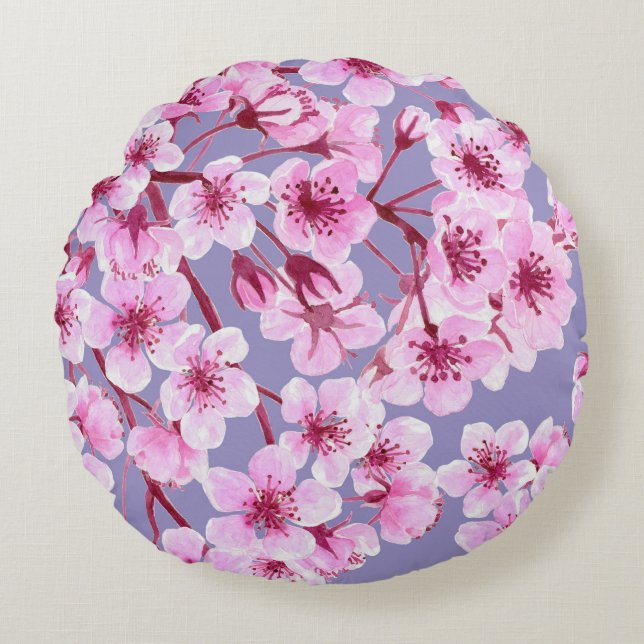 Cherry blossom pattern round pillow (Front)