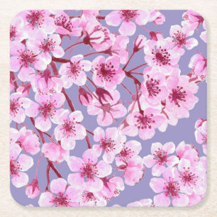 Cherry blossom pattern square paper coaster