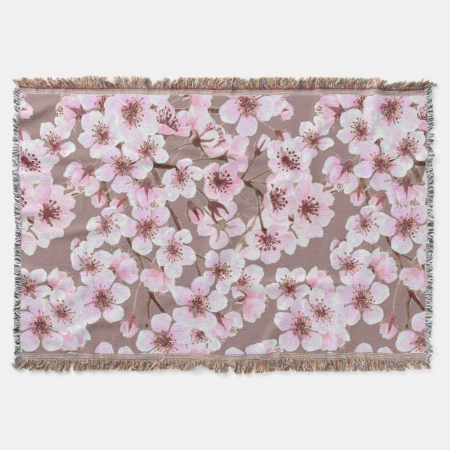 Cherry blossom pattern throw blanket (Front)