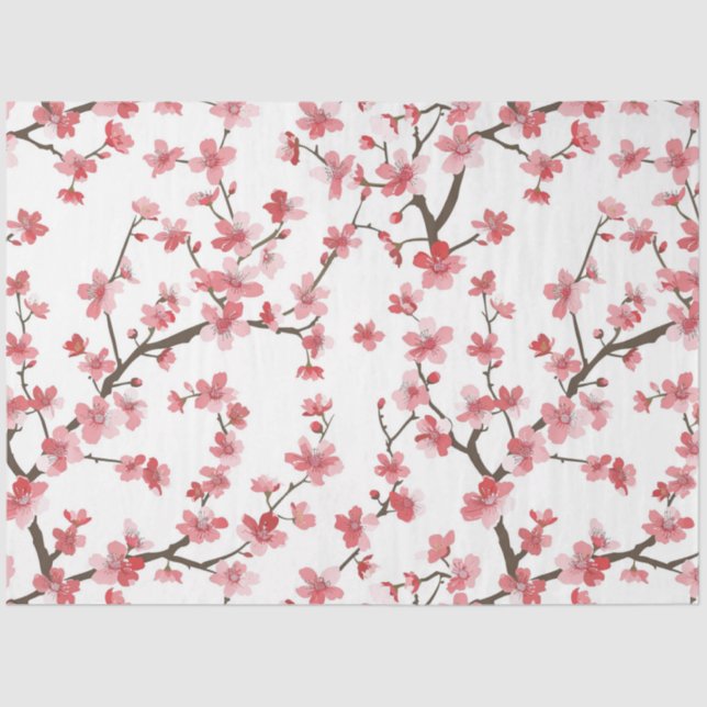 Cherry Blossom Patterned Decoupage Tissue Paper (Front)