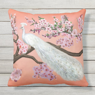 Cherry Blossom Peacock Throw Pillow