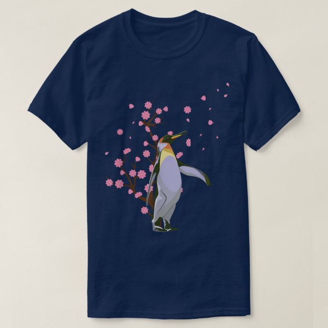 Cherry Blossom Penguin Animal Japanese Sakura Flow T-Shirt (Design Front)