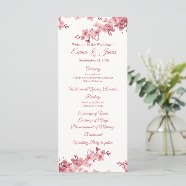 Cherry Blossom Personalized Wedding Program Templ. (Standing Front)