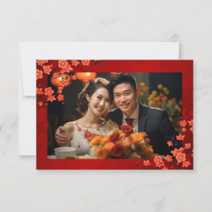 Cherry Blossom Photo Chinese Wedding Thank You Card