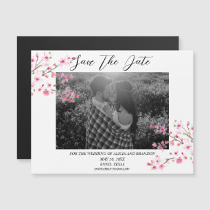 Cherry Blossom Photo Mariage Ressort Magnet Script