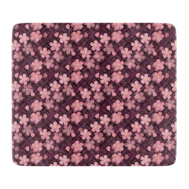 Cherry Blossom Pink and Wine Modern Cutting Board (Front)