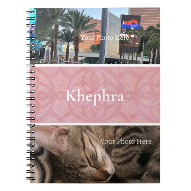 Cherry Blossom Pink Batik Photo Collage, Border Notebook (Front)