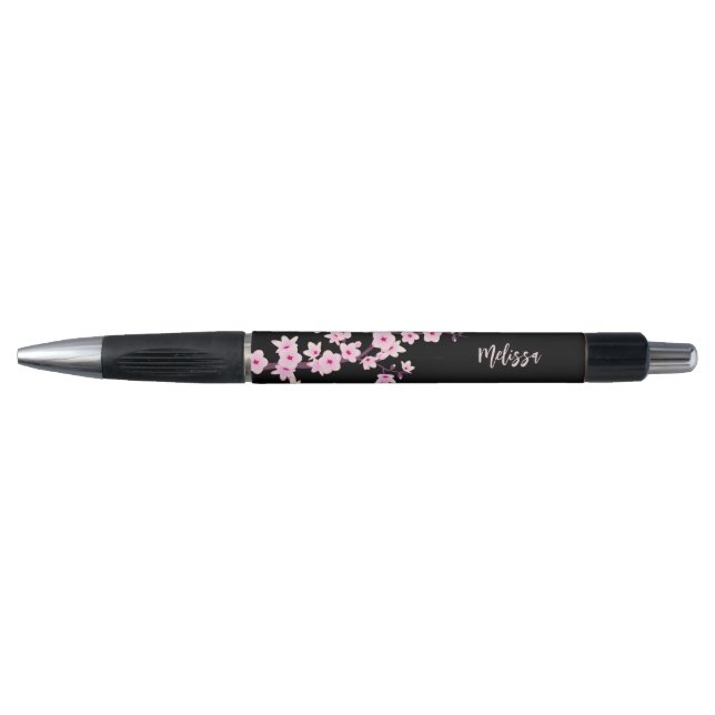 Cherry Blossom Pink Black Monogram Pen (Front)