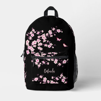 Cherry Blossom Pink Black Monogram Printed Backpack