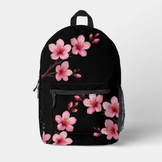 Cherry Blossom Pink Black Monogram Printed Backpack