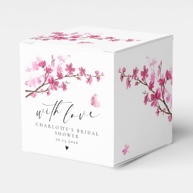 Cherry Blossom Pink Butterfly Thank You Favor Box (Front Side)