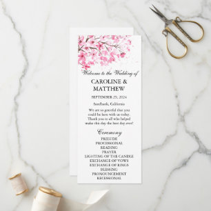 Cherry Blossom Pink Floral Watercolor Wedding Program