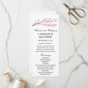Cherry Blossom Pink Floral Watercolor Wedding Program