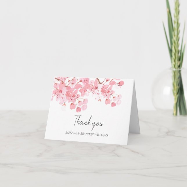 Cherry Blossom Pink Floral Wedding Thank you  (Front)