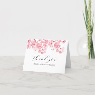 Cherry Blossom Pink Floral Wedding Thank you  Card