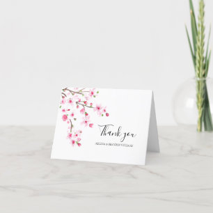 Cherry Blossom Pink Floral Wedding Thank you  Card
