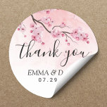 Cherry Blossom Pink Floral Wedding Thank You Classic Round Sticker<br><div class="desc">Watercolor Pink Floral Elegant Cherry Blossom Wedding Thank You Stickers.</div>