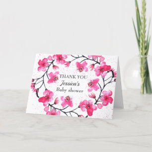 Cherry Blossom Pink Flowers Baby Shower Girl Thank You Card