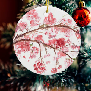 Cherry blossom pink flowers ceramic ornament