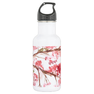 Cherry blossom pink flowers floral Sakura Asian  532 Ml Water Bottle