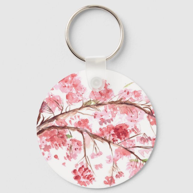 Cherry blossom pink flowers floral Sakura Asian Keychain (Front)