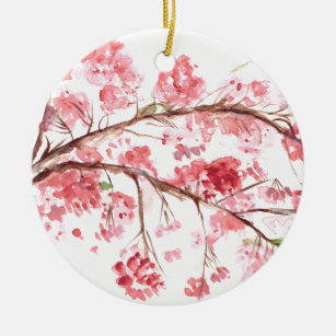 Cherry blossom pink flowers floral sakura Japanese Ceramic Ornament