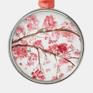 Cherry blossom pink flowers Japanese Sakura Metal Ornament