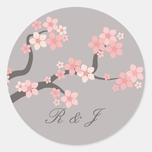 Cherry blossom pink/grey circle sticker (Front)