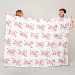 Cherry Blossom Pink Japanese Sakura Kawaii Fleece  Blanket