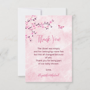 Cherry Blossom Pink Marble Baby Shower Thank You  Card