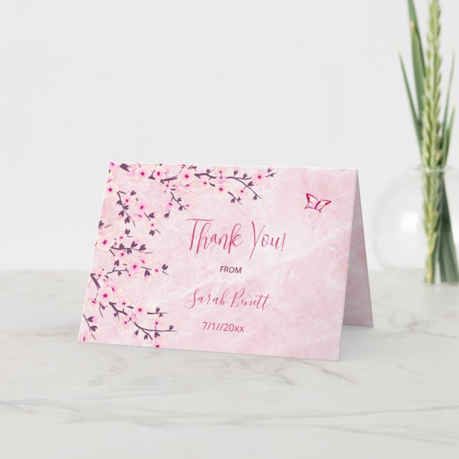 Cherry Blossom Pink Marble Thank You Baby Shower (Front)