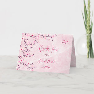Cherry Blossom Pink Marble Thank You Baby Shower Card