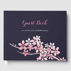 Cherry Blossom Pink navy floral Wedding guest Book
