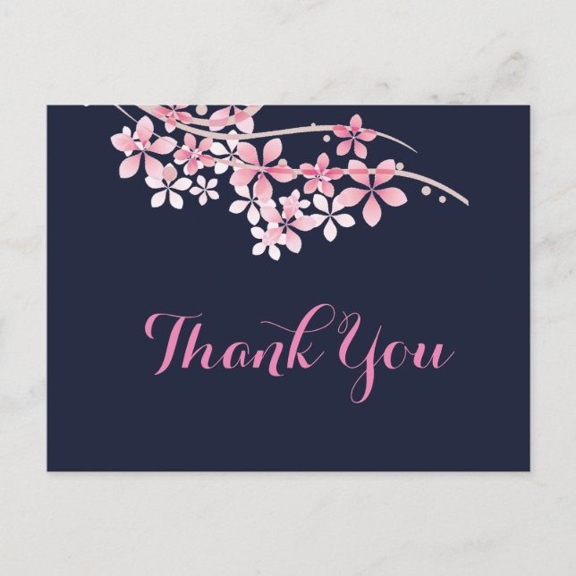 Cherry Blossom Pink navy Thank you Postcard (Front)