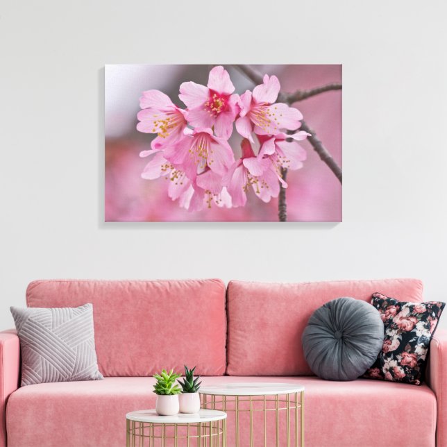Cherry Blossom Pink Pastel Bouquet Poster Canvas Print (Insitu(LivingRoom))