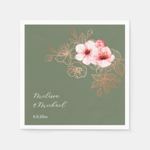 Cherry Blossom Pink Sage Green Wedding Napkin