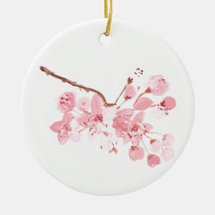 Cherry blossom Pink Sakura Watercolor Floral Ceramic Ornament