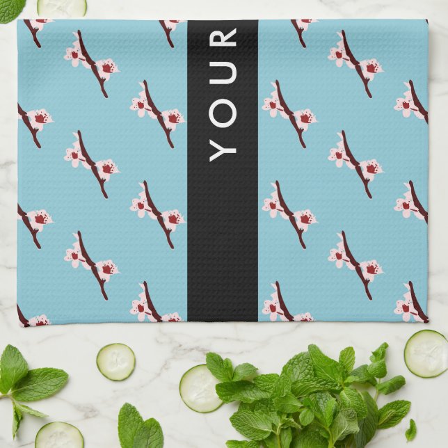 Cherry Blossom, Pink Sakura, Your Name Kitchen Towel (Folded)