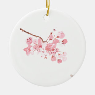 Cherry blossom Pink Watercolor nature Sakura Ceramic Ornament