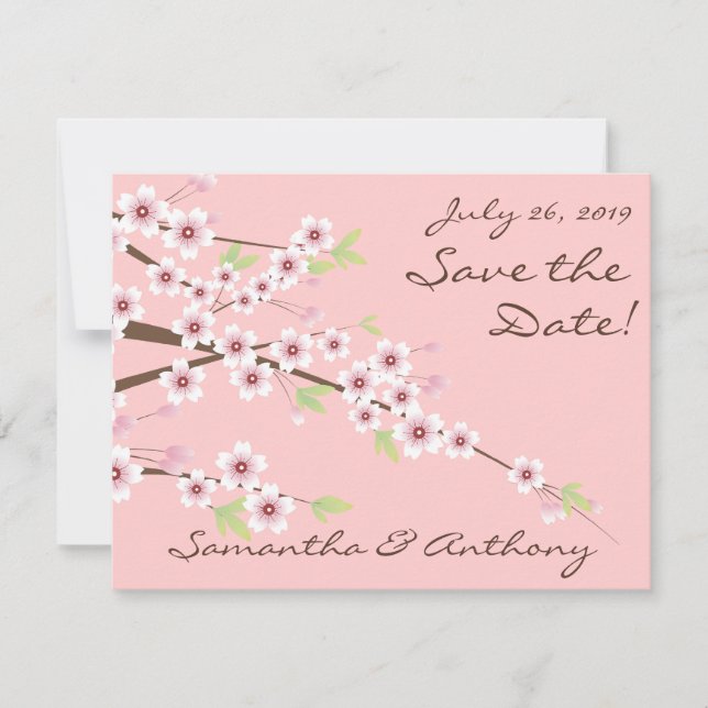 Cherry Blossom Pink Wedding Save the Date (Front)