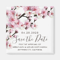 Cherry Blossom Pink Wedding Save the Date Magnets