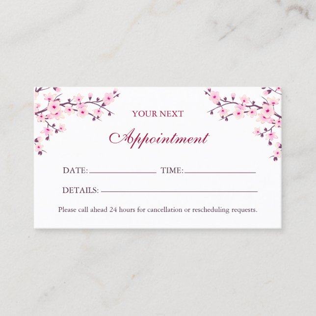 Cherry Blossom Pink White Appointment Card (Front)