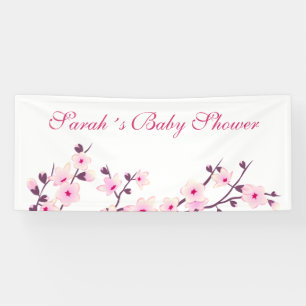 Cherry Blossom Pink White Baby Shower Banner